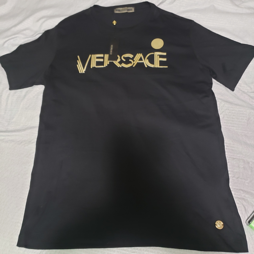Two Versace Black Short Sleeve Tee,s with Metallic Branding